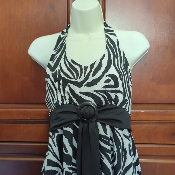 Womens V-Neck Halter Top Black/ White Zebra Design Belted Size 12 - Picture 13 of 16